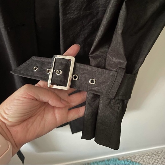 Tahari Black Ruffle Detail Trench Coat - Picture 5 of 9